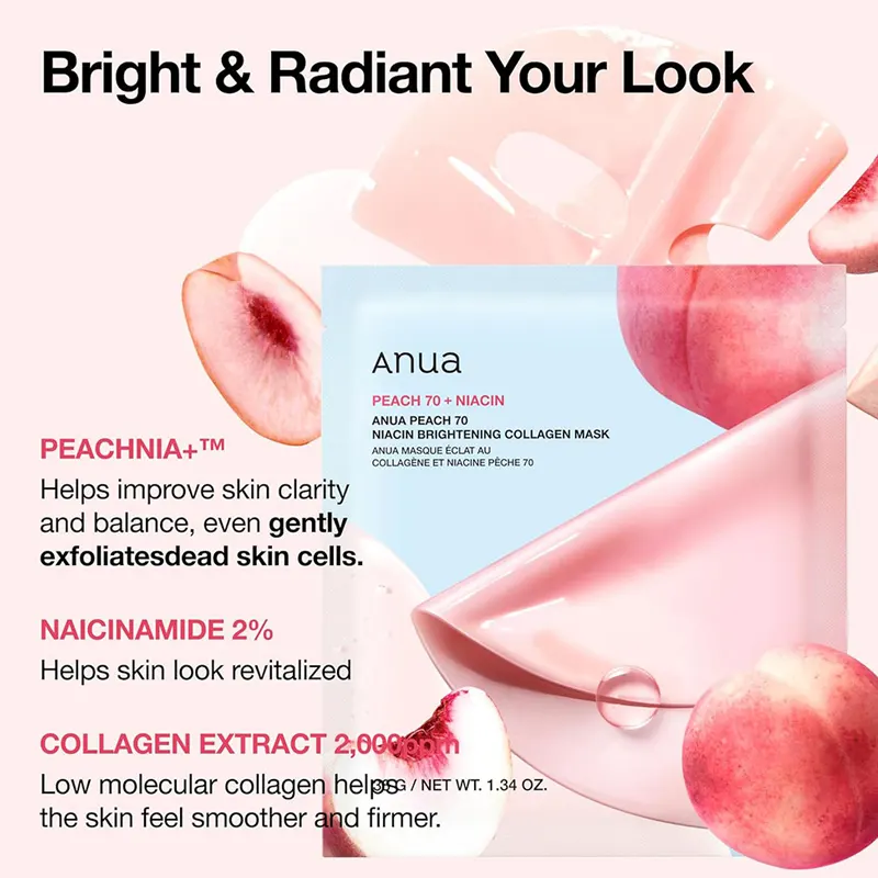 ماسک ورقه ای هلو و نیاسینامید روشن کننده آنوا